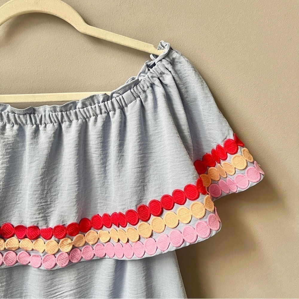 Entro Blouse Top Women's Small Ruffles Light Blue Feminine Coastal Beach Date - Picture 9 of 12